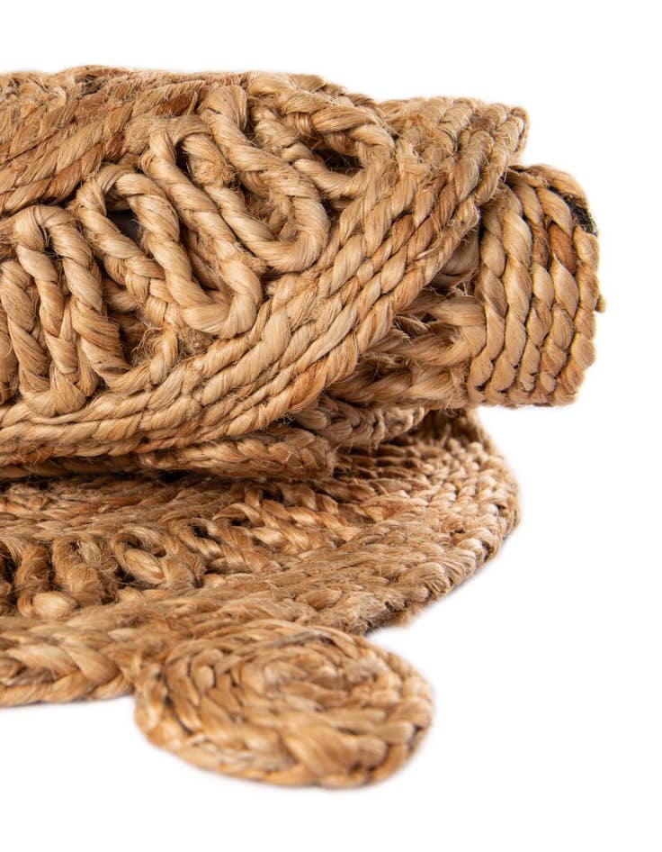 Detail image of  1' 4 x 4' 1  Hand Braided Jute Table Runner Rug