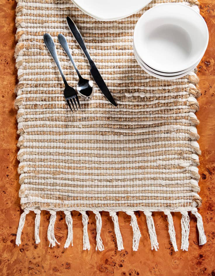 Detail image of  1' 2 x 10'  Hand Woven Chindi Jute Table Runner Rug