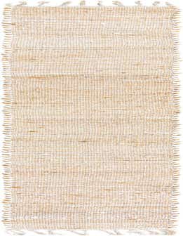 A 1' 2 x 10' 0 Chindi Jute runner rug featuring natural brown and ivory stripes with fringed ends, ideal for a table.