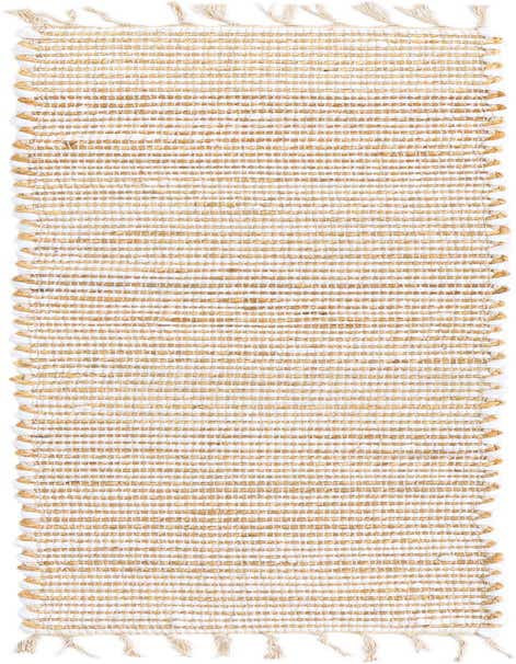A 1' 2 x 5' 1 Chindi Jute runner rug featuring alternating stripes of natural brown jute and ivory cotton, with fringed ends.