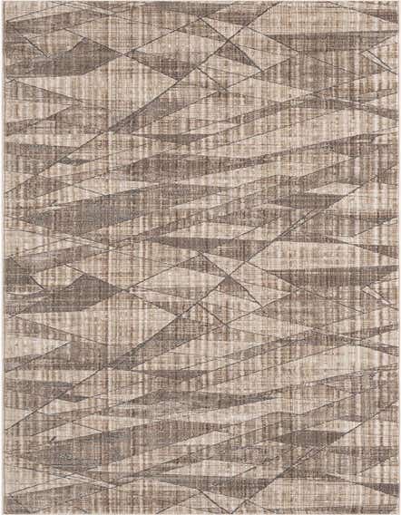 A 12 ft runner rug featuring a modern geometric pattern with shades of brown, tan, and white, ideal for a hallway or patio.