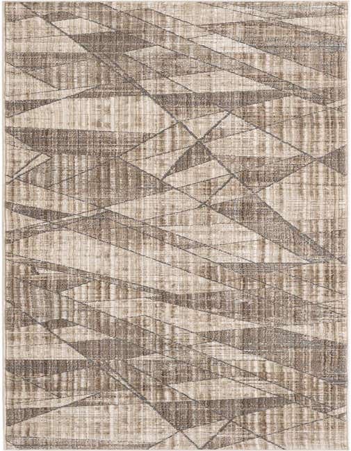 A long 8 ft runner rug in shades of brown and tan with a distressed geometric pattern, perfect for a hallway.
