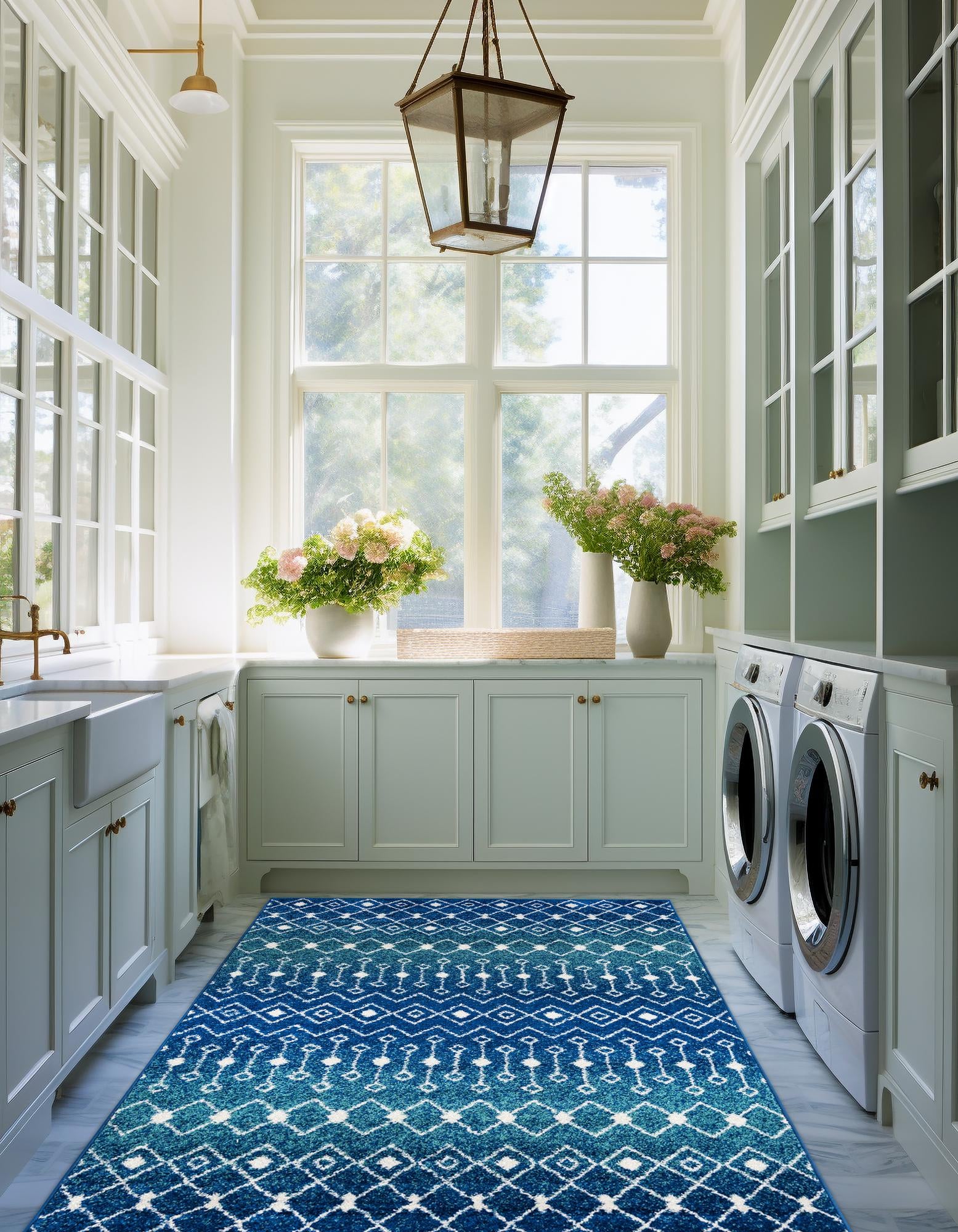 Navy and Teal 9' x 12' Moroccan Trellis Rug | Rugs.com