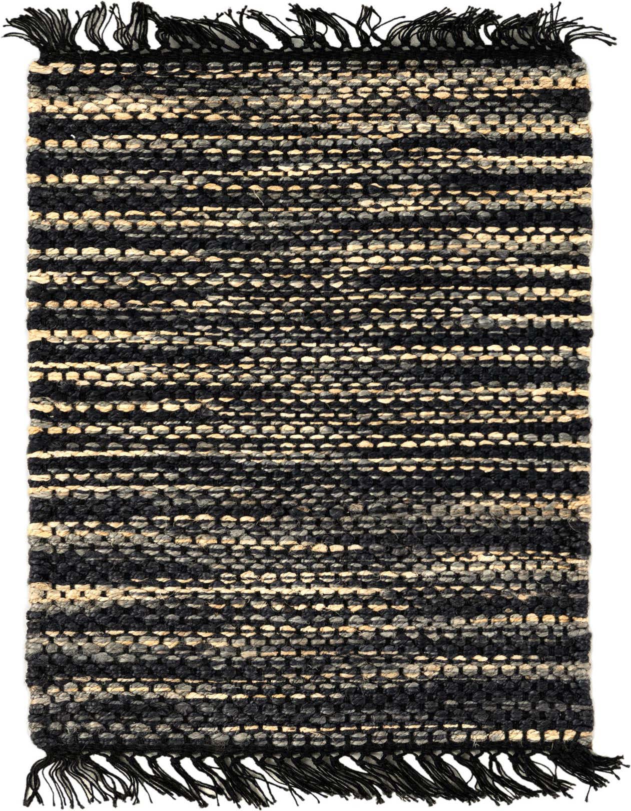 A 2x3 rectangular Chunky Jute rug featuring a modern abstract pattern of blues and ivories with a textured flatweave and fringed ends.