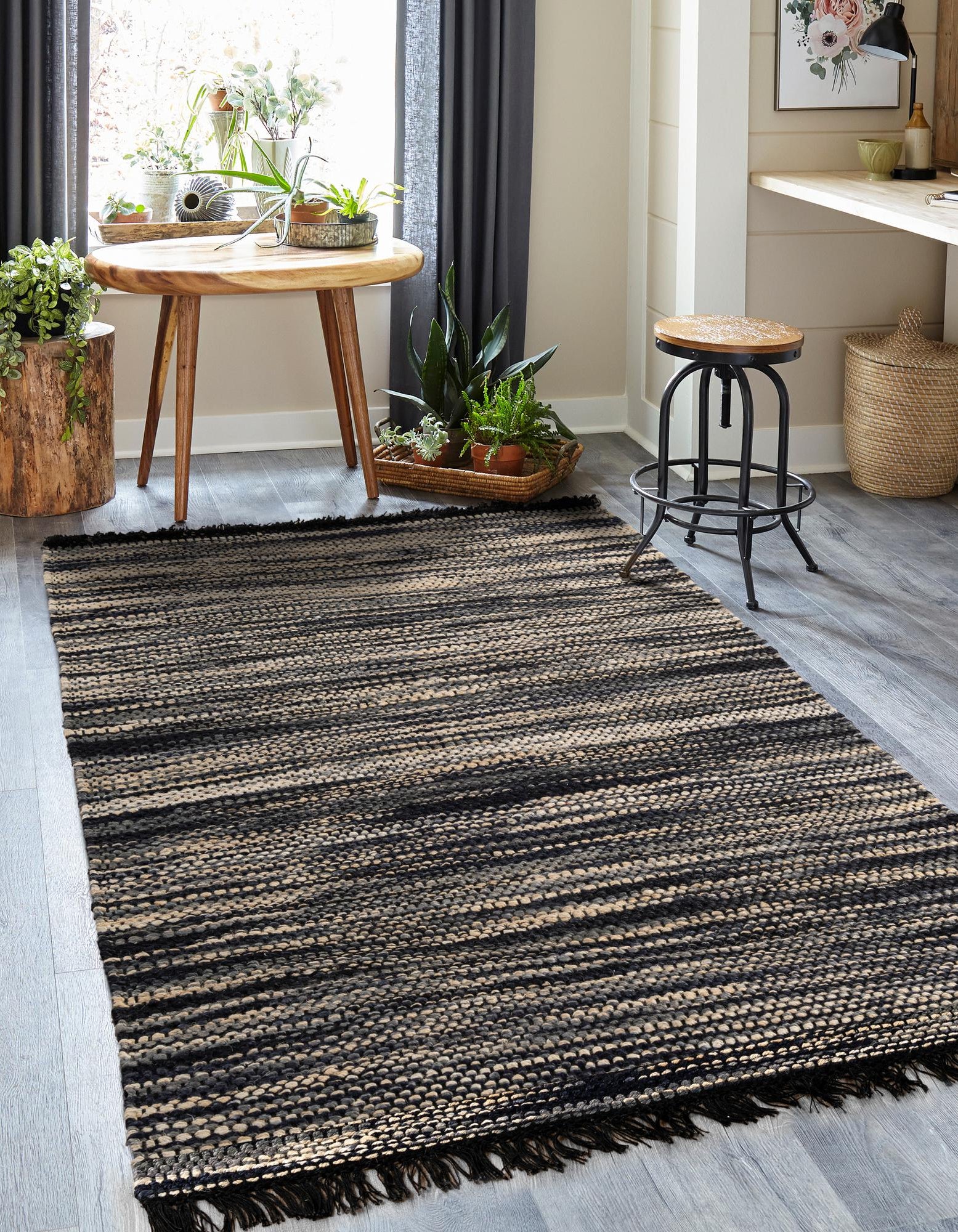 Navy Blue and Ivory 9' x 12' Hand Woven Etta Chunky Jute Rug | Rugs.com