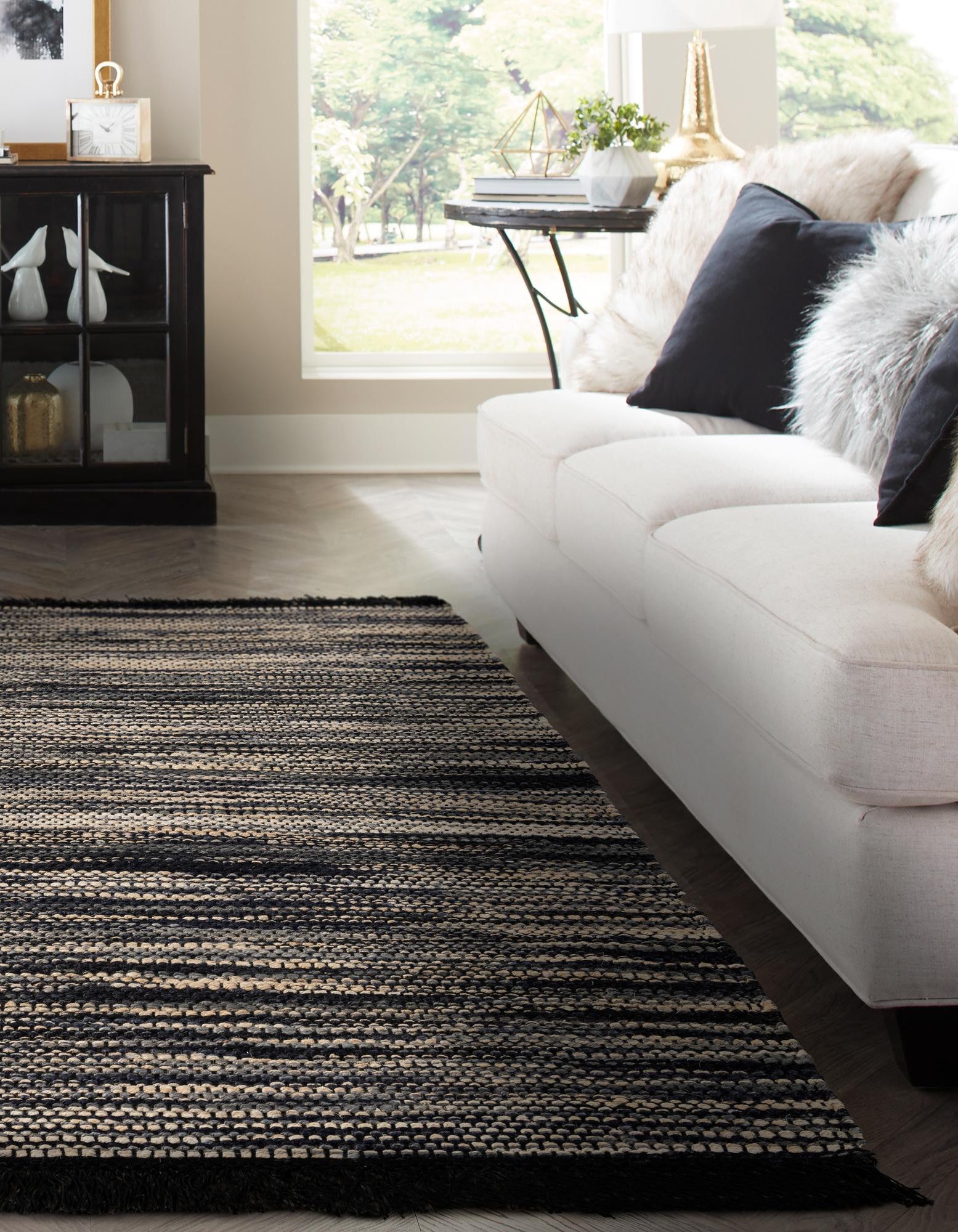 Navy Blue and Ivory 7' 10 x 10' Hand Woven Chunky Jute Rug | Rugs.com