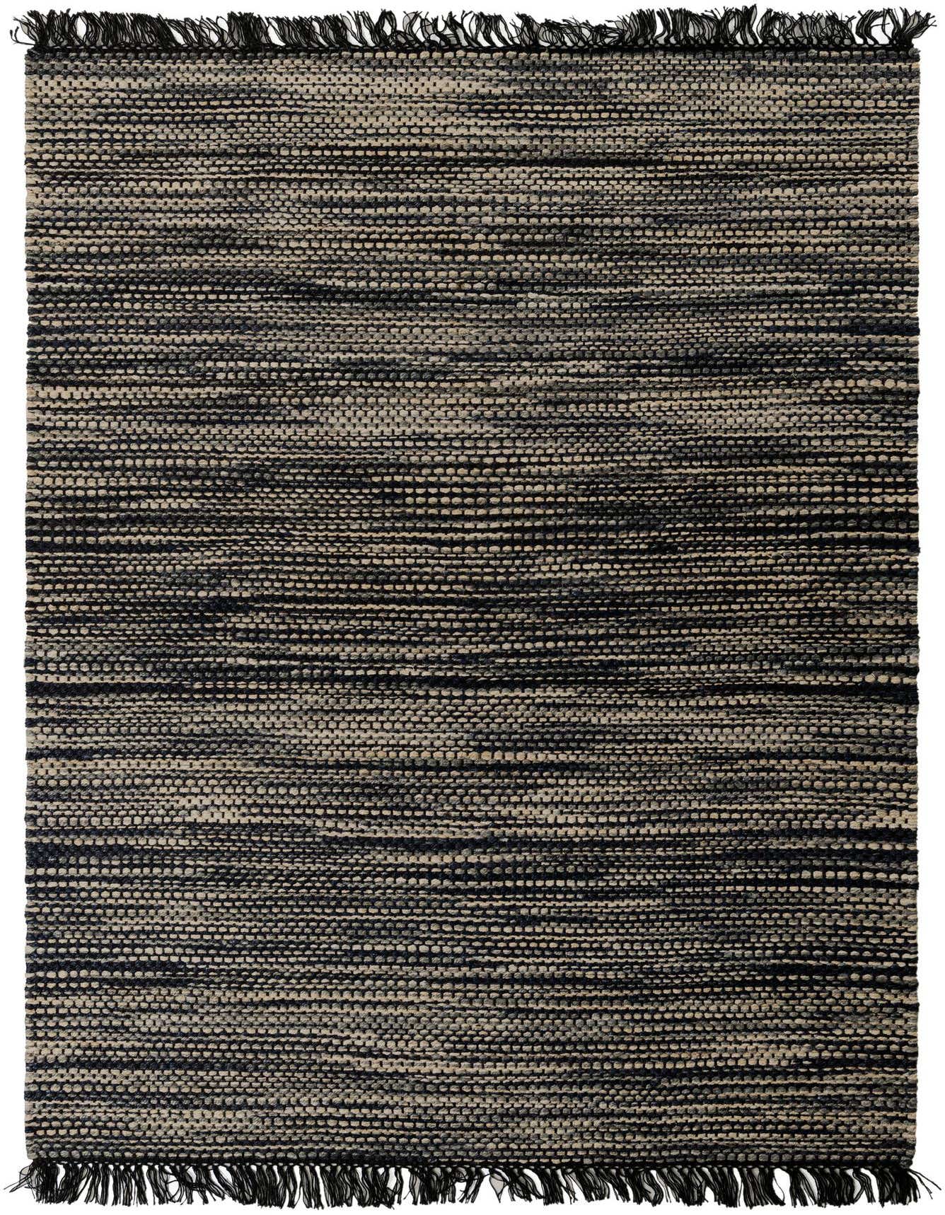 A 6x9 rectangular Chunky Jute rug featuring a textured flatweave pattern in shades of blue and ivory with fringed ends.