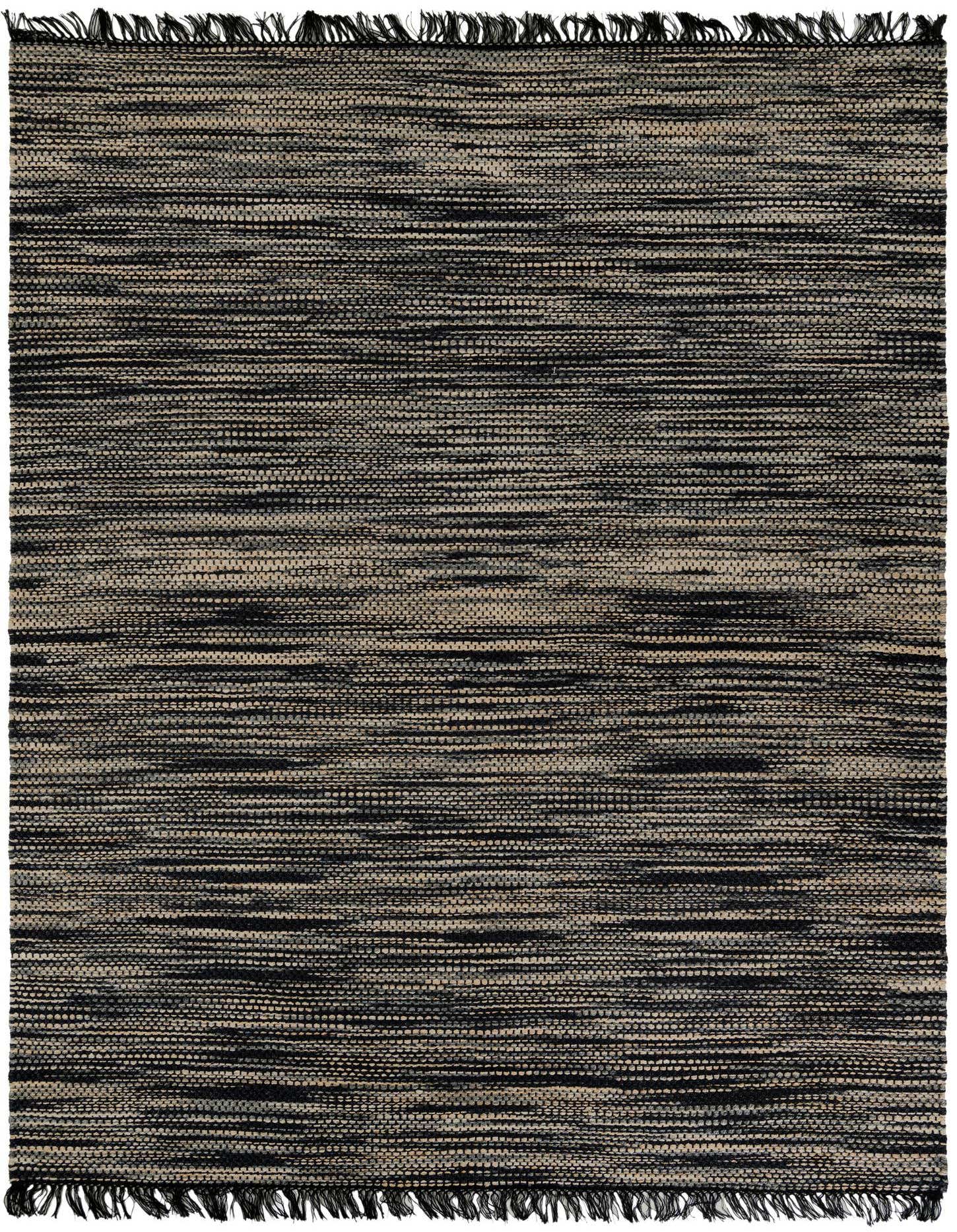 A 9x12 rectangular Chunky Jute rug featuring a modern abstract pattern of blues and ivories with textured flatweave and fringe.