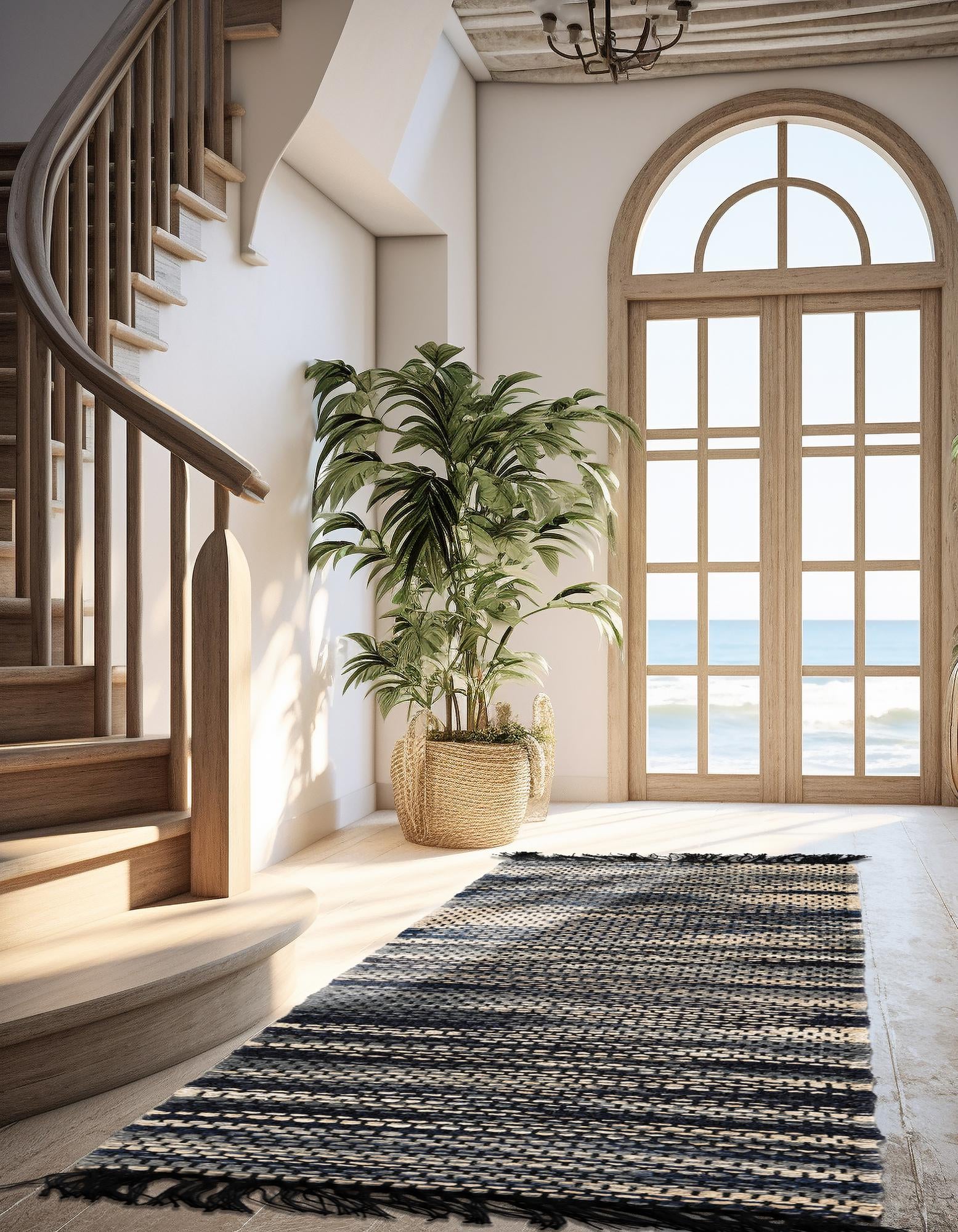 Navy Blue and Ivory 2' x 6' 1 Hand Woven Chunky Jute Runner Rug | Rugs.com