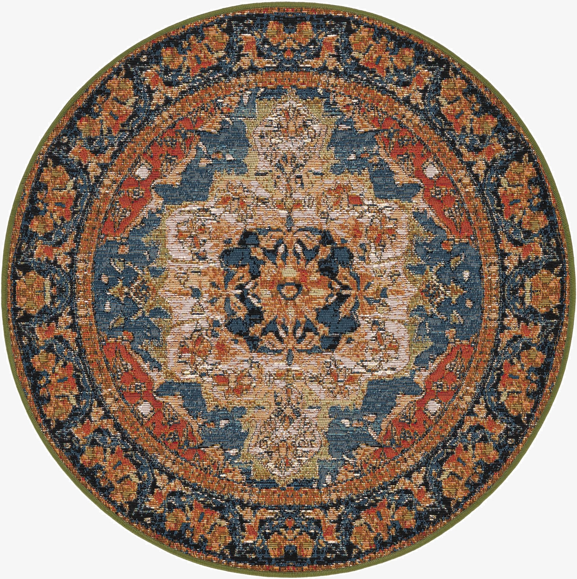  3' x 3'  Washable Traditional Indoor / Outdoor Round Rug