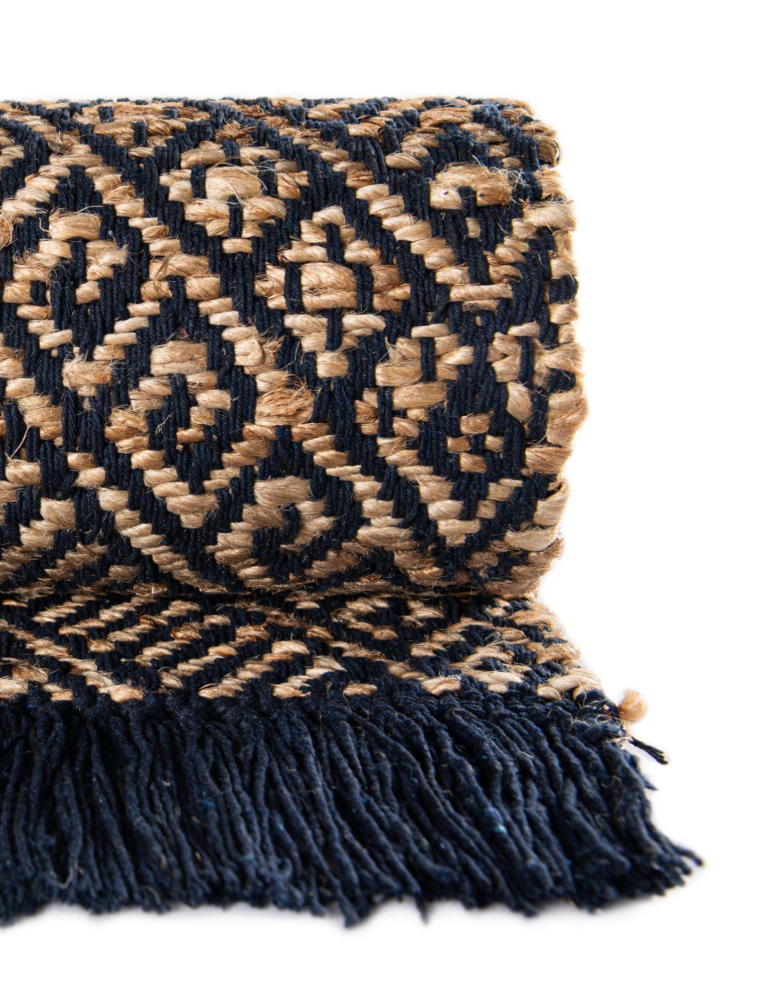 Primary image  Custom Navy Blue and White  Hand Braided Jute Rug