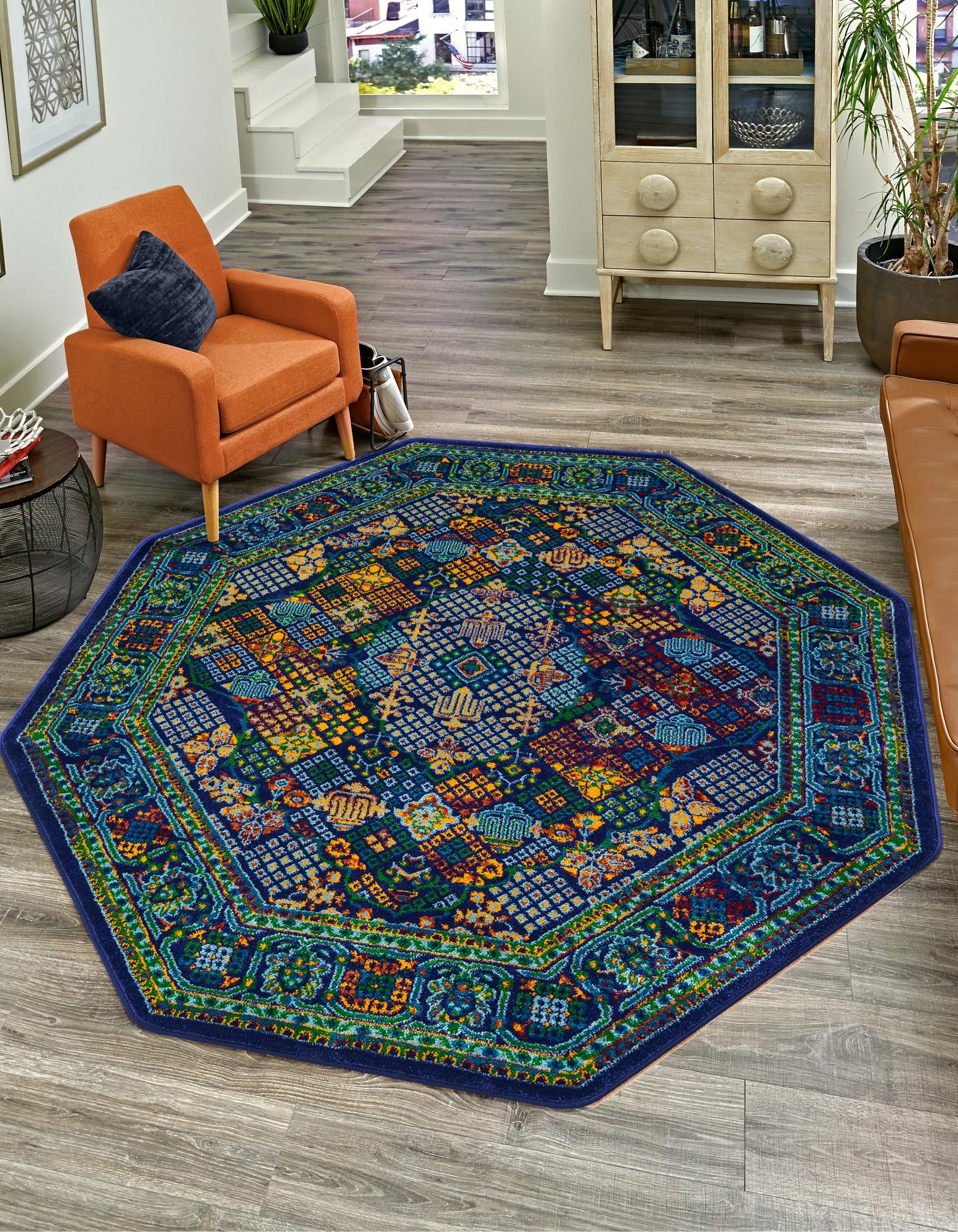 Navy Blue 7' 10 x 7' 10 Calypso Octagon Rug | Rugs.com