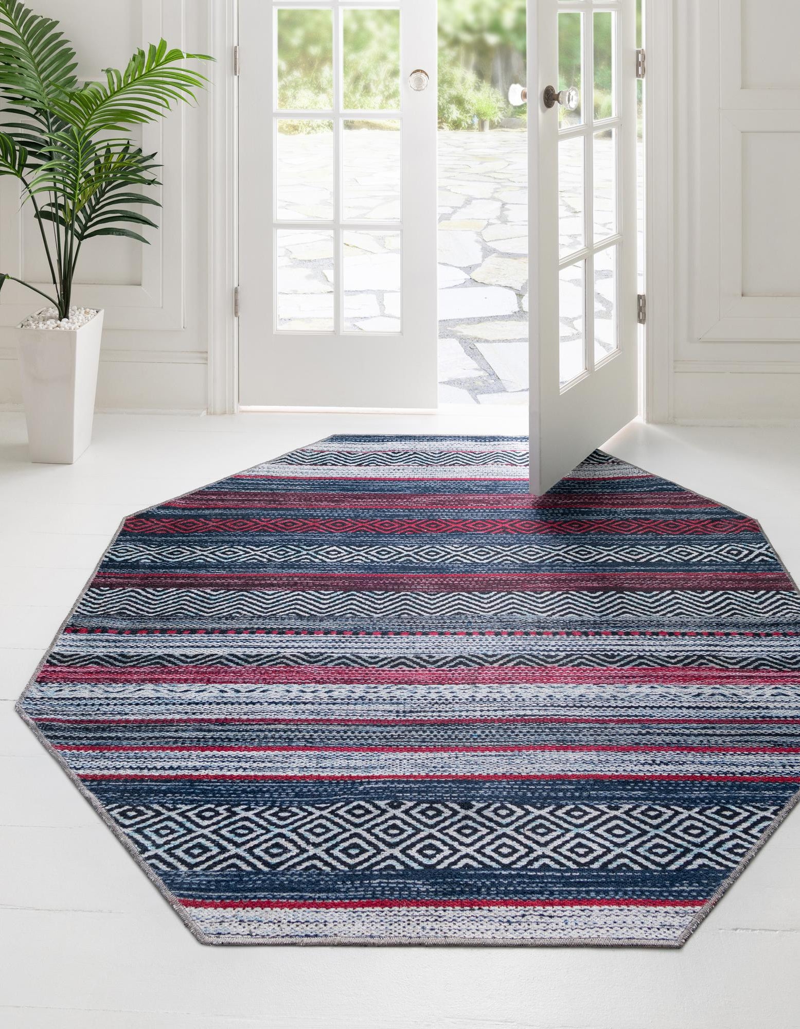 Navy Blue 5' x 5' Washable Yara Octagon Rug | Rugs.com