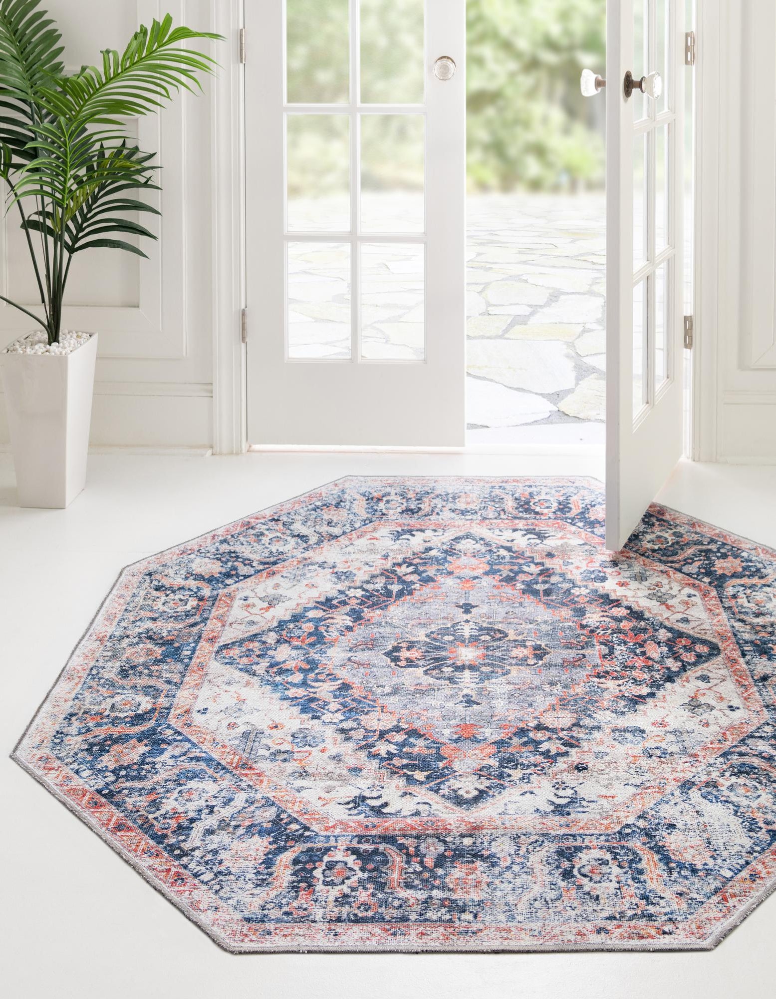 Navy Blue 5' x 5' Washable Glendale Yara Octagon Rug | Rugs.com
