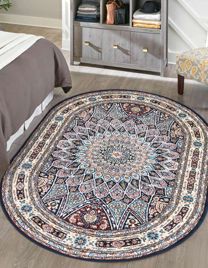 Navy Blue 4' x 6' Arlen Nain Design Oval Rug | Rugs.com