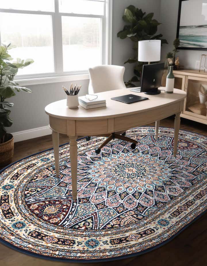 Navy Blue 4' x 6' Arlen Nain Design Oval Rug | Rugs.com