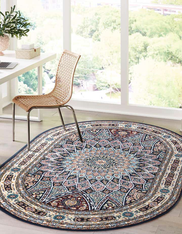 Navy Blue 4' x 6' Arlen Nain Design Oval Rug | Rugs.com