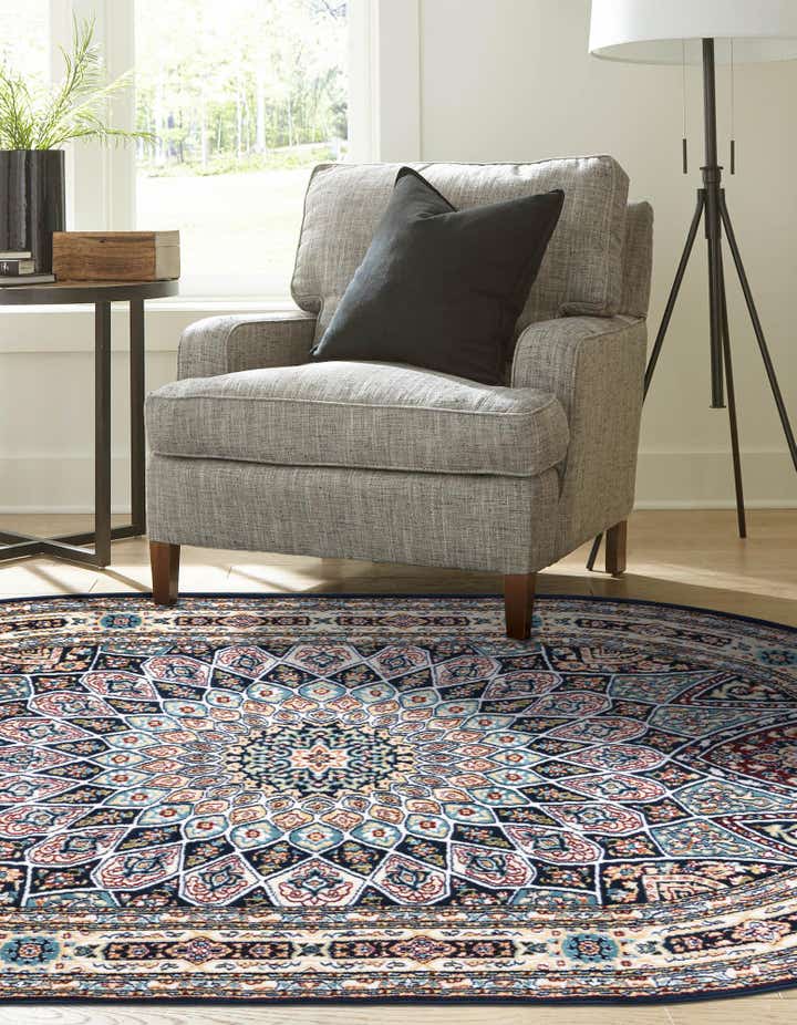 Navy Blue 4' x 6' Arlen Nain Design Oval Rug | Rugs.com