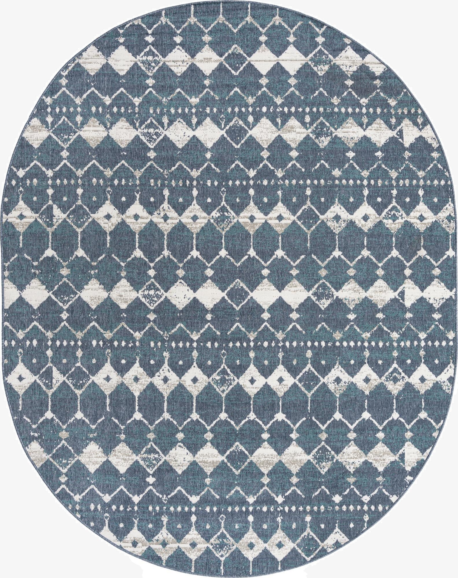  7' 10 x 10'  Washable Lattice Indoor / Outdoor Oval Rug