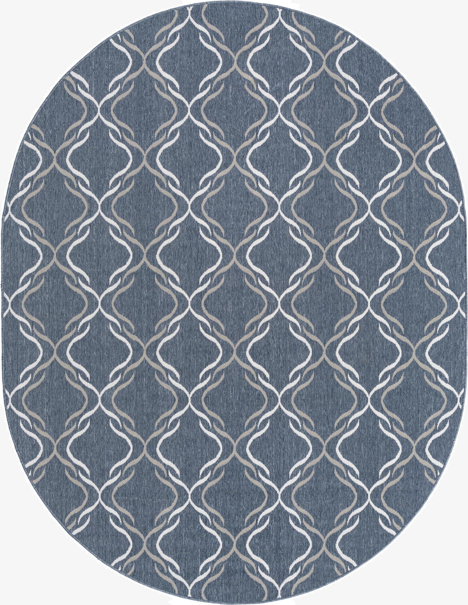  7' 10 x 10'  Washable Lattice Indoor / Outdoor Oval Rug