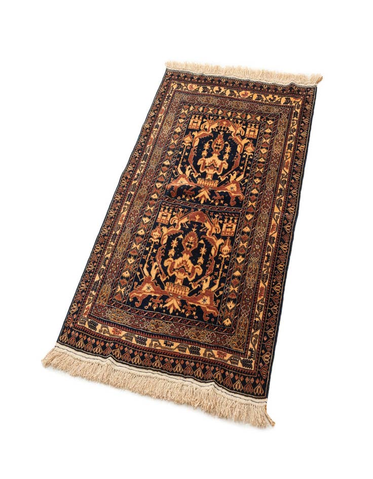 Detail image of  3' 2 x 4' 7  Hand Knotted Afghan Akhche Oriental Wool Rug