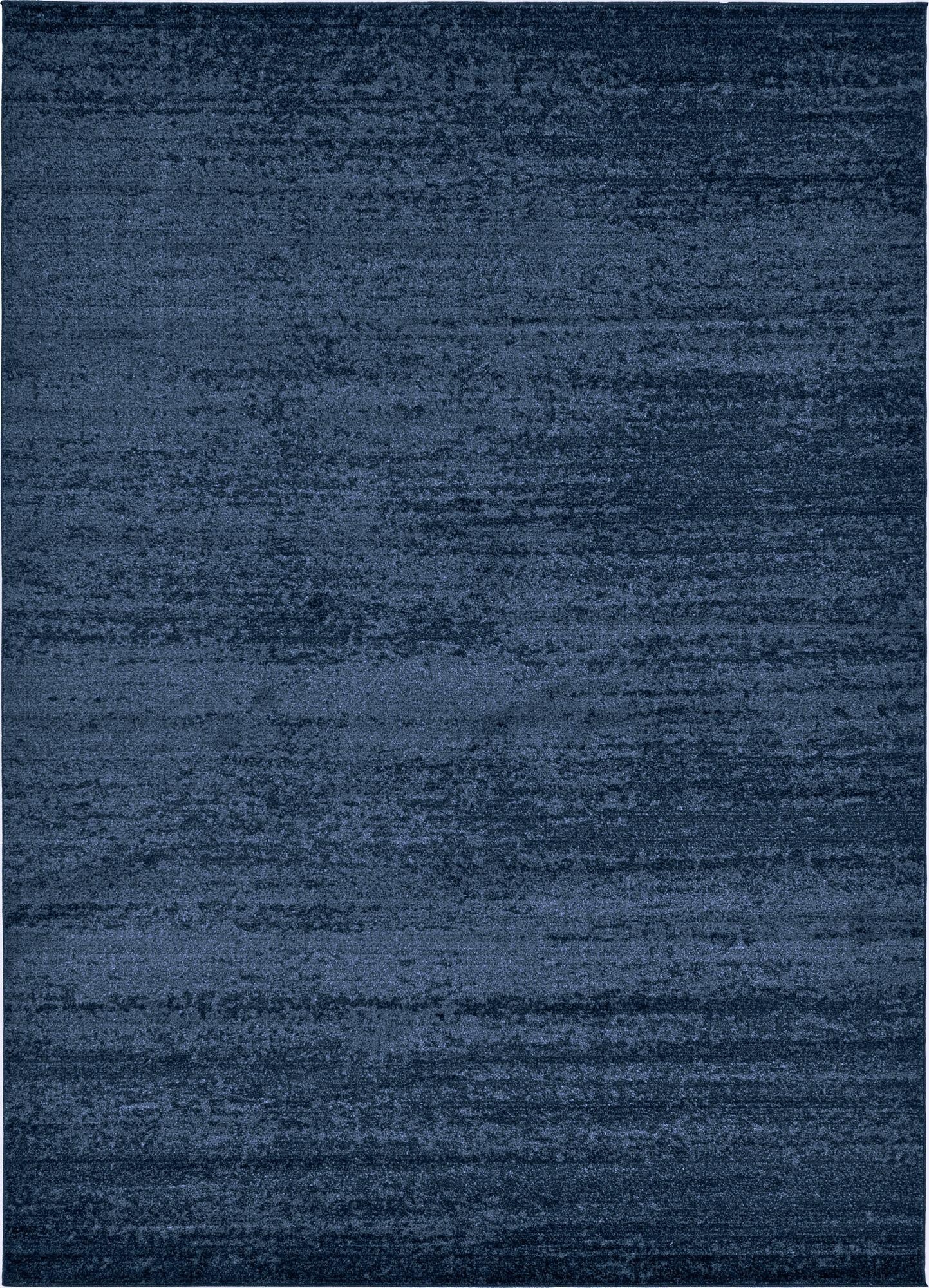 An 8x11 rectangular navy blue area rug with a subtle, textured contemporary pattern, suitable for a living room.