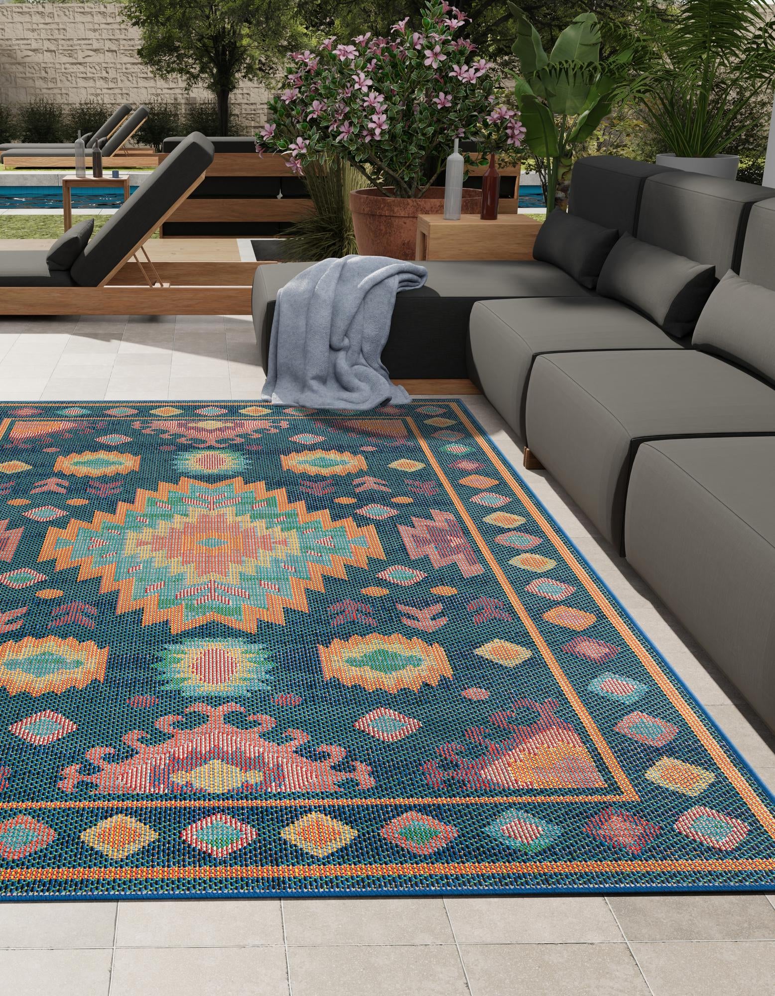 Navy Blue 9' x 12' Baja Indoor / Outdoor Rug | Rugs.com