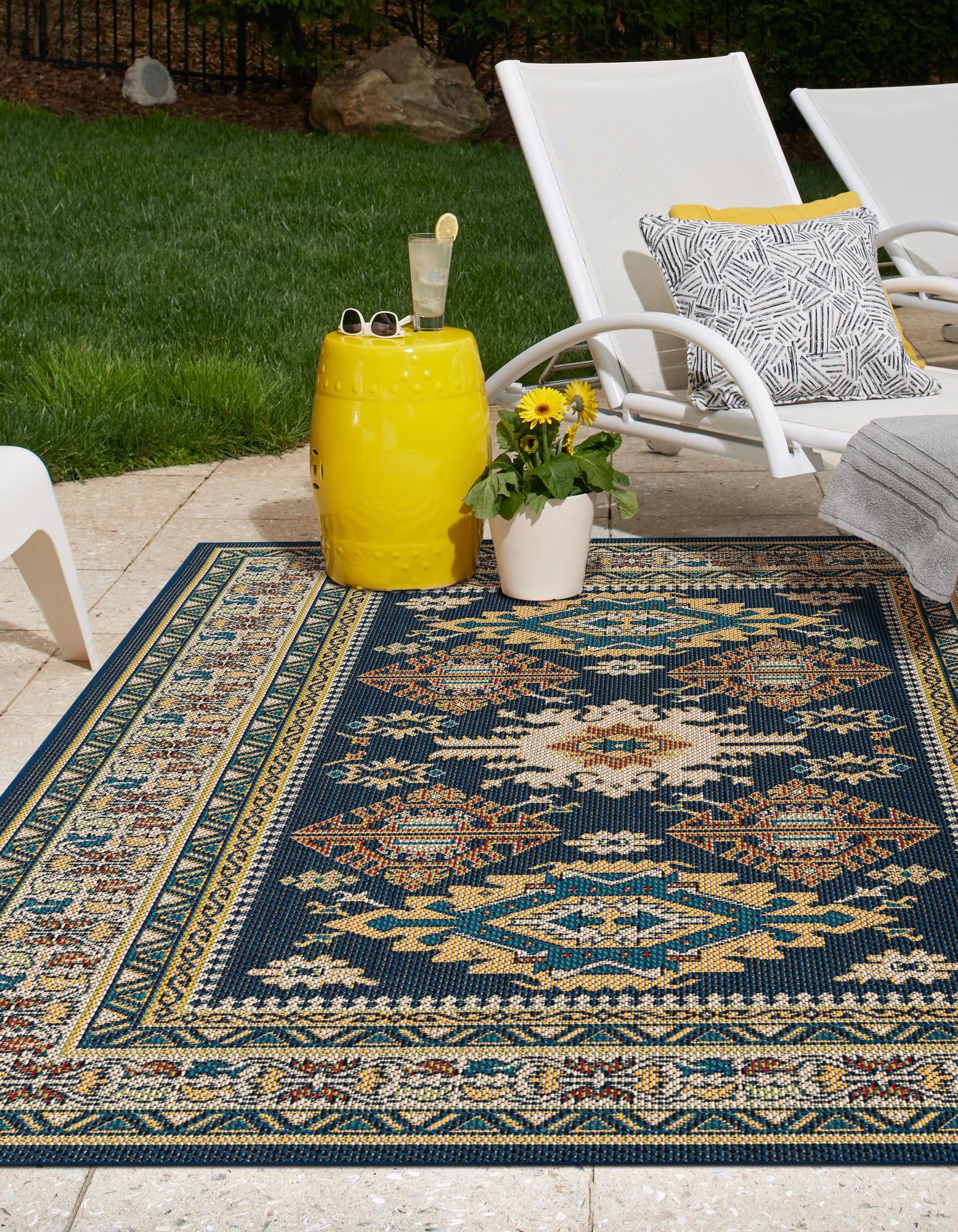 Navy Blue 7' 10 x 10' Baja Indoor / Outdoor Rug | Rugs.com