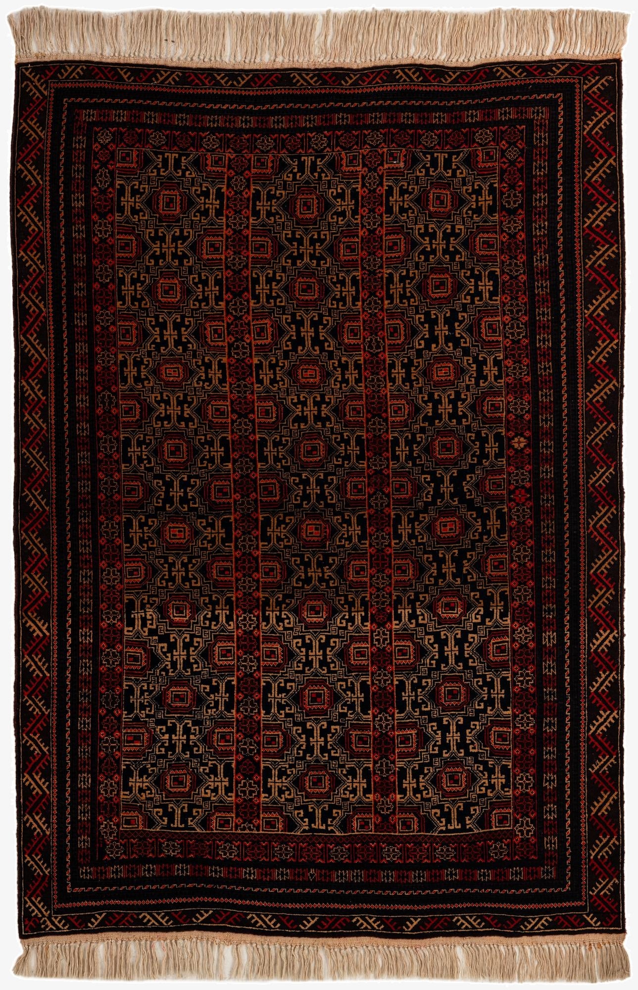 4' 1 x 6' 3  Hand Knotted Balouch Persian Wool Rug