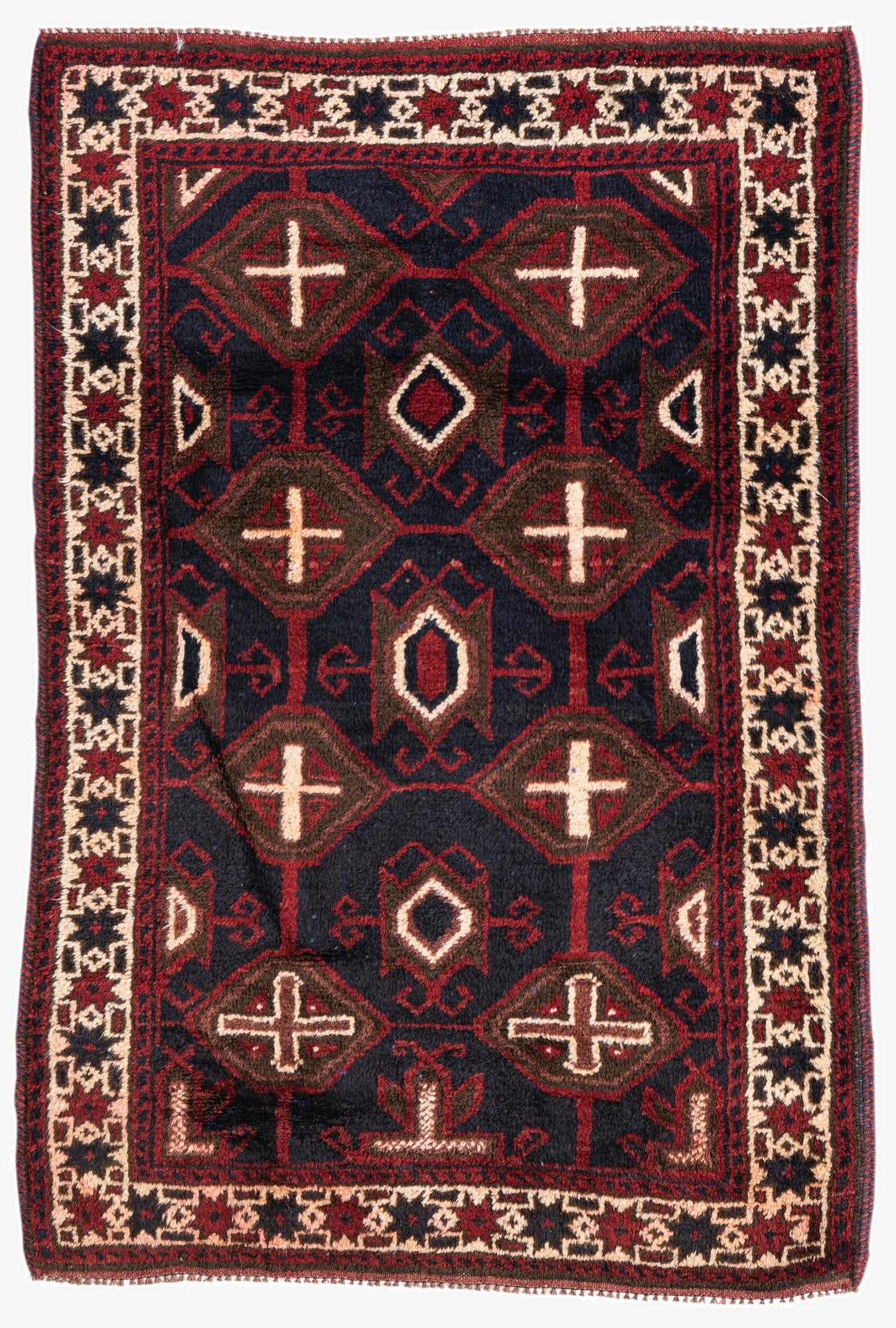  3' x 4' 6  Hand Knotted Balouch Persian Wool Rug