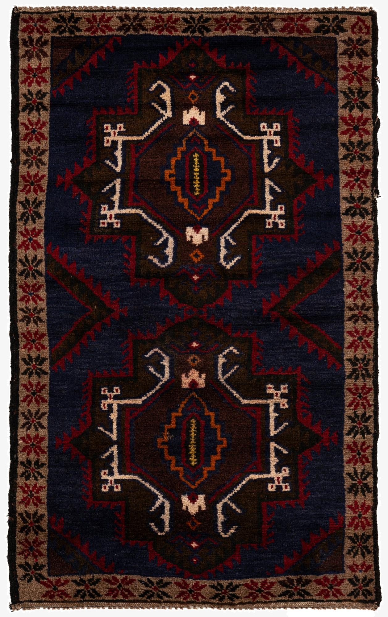  2' 9 x 4' 10  Hand Knotted Balouch Persian Wool Rug