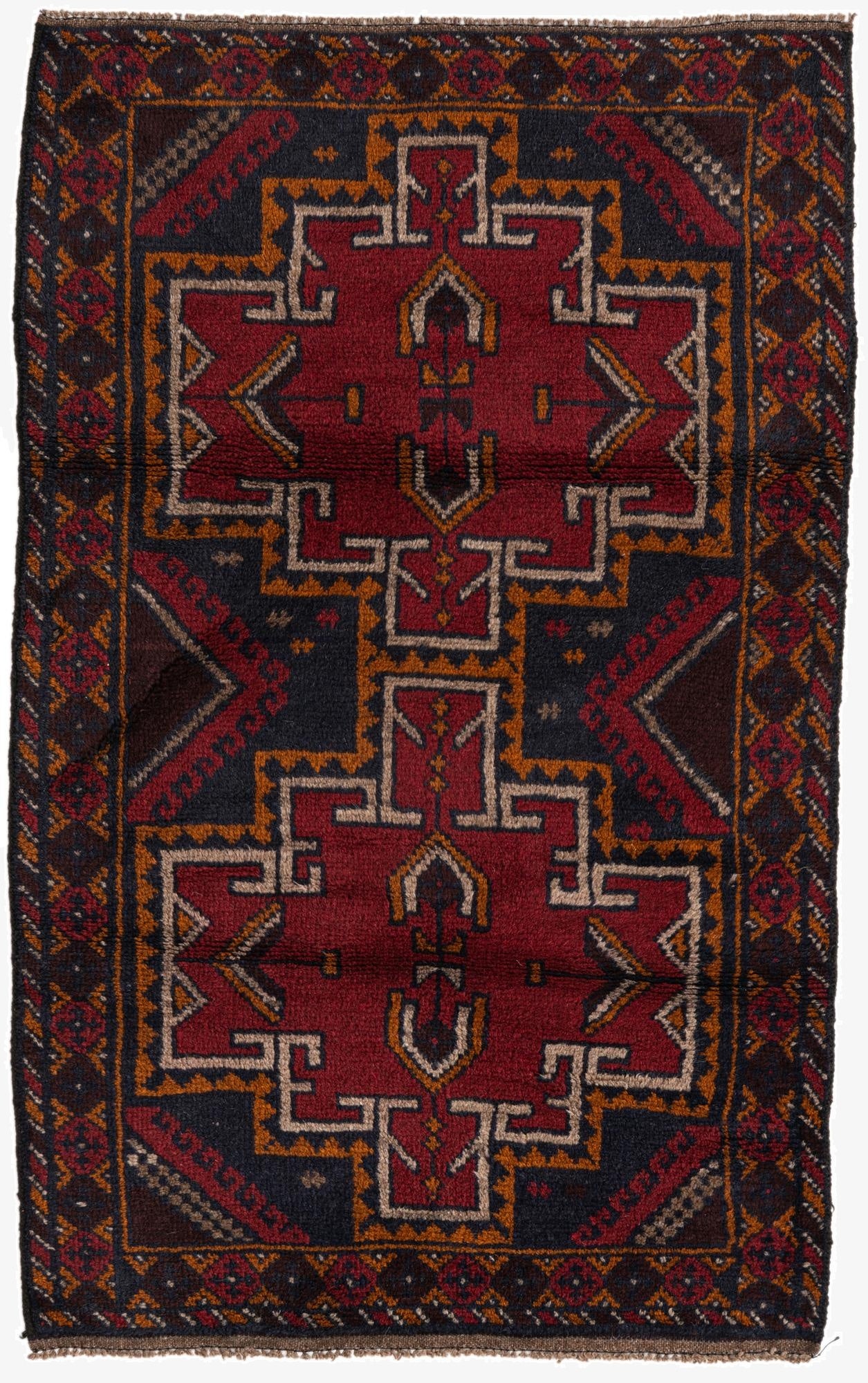  3' x 4' 6  Hand Knotted Balouch Persian Wool Rug