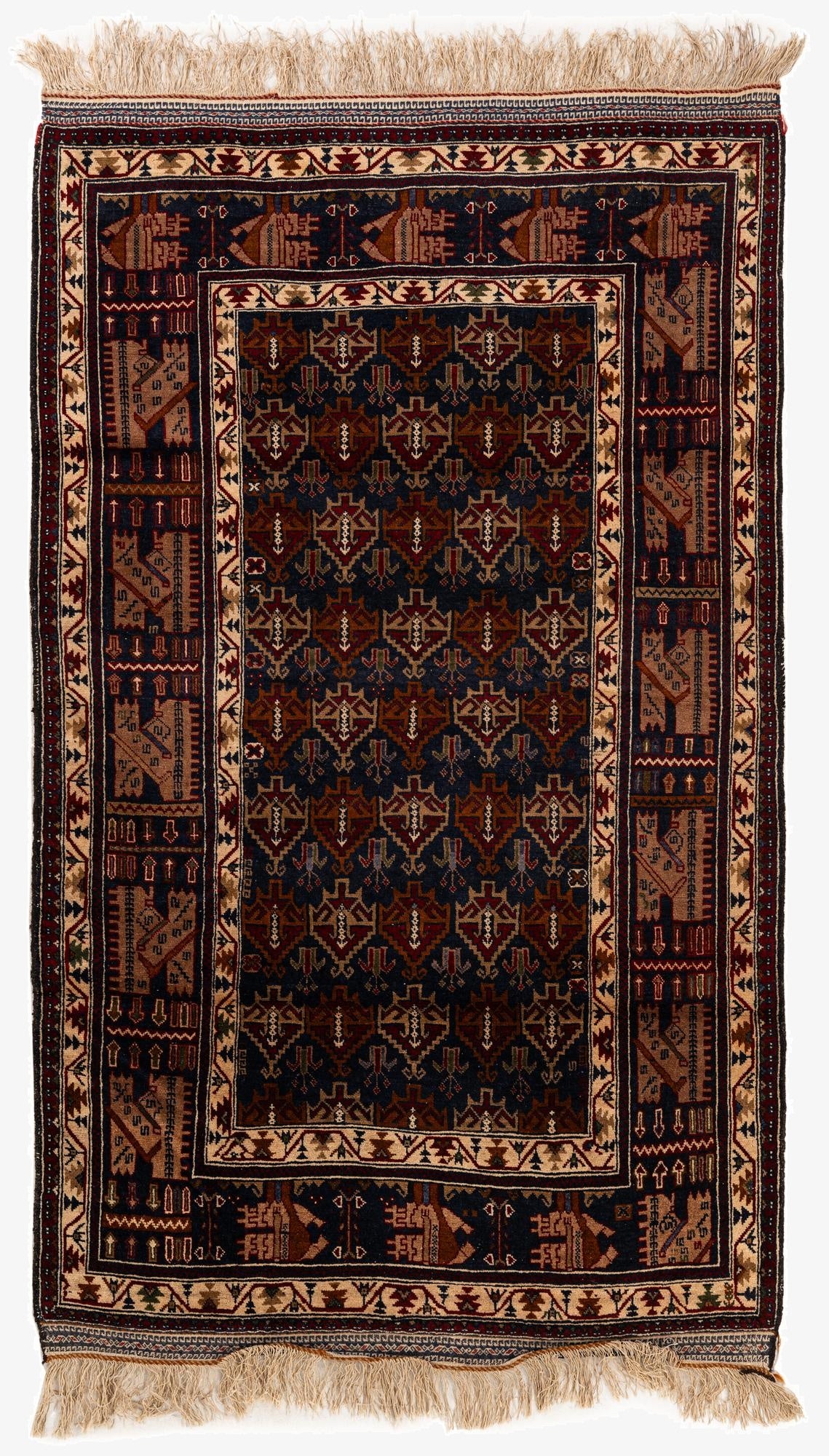  3' 9 x 6' 6  Hand Knotted Balouch Persian Wool Rug