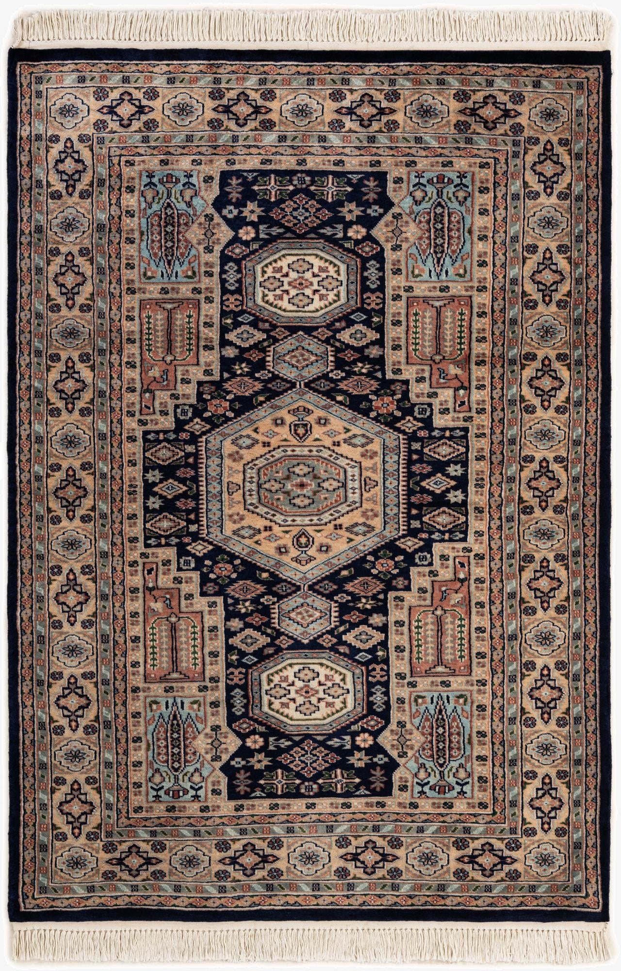  4' 3 x 6' 2  Hand Knotted Bokhara Oriental Wool Rug