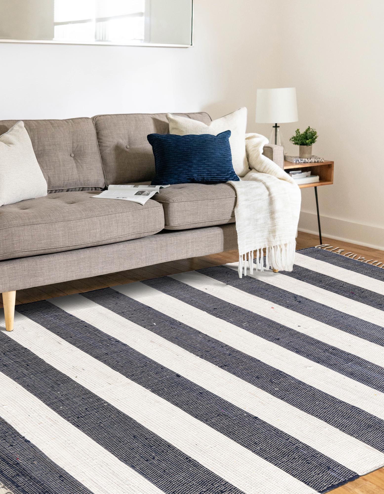 Navy Blue 5' 1 x 8' Hand Woven Chindi Rag Rug | Rugs.com