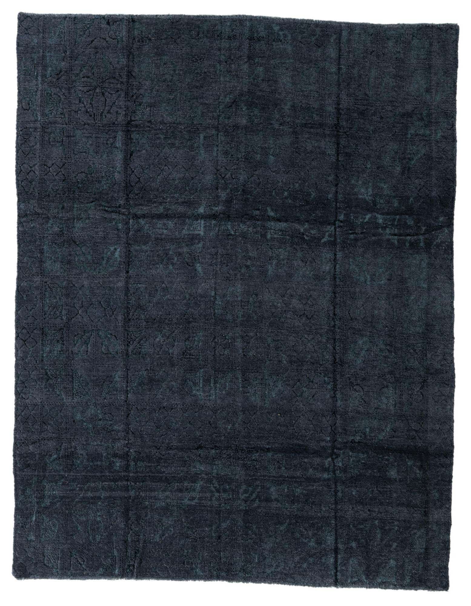 A dark navy blue 8x10 rectangular area rug with a subtle, distressed modern abstract pattern, suitable for a living room.