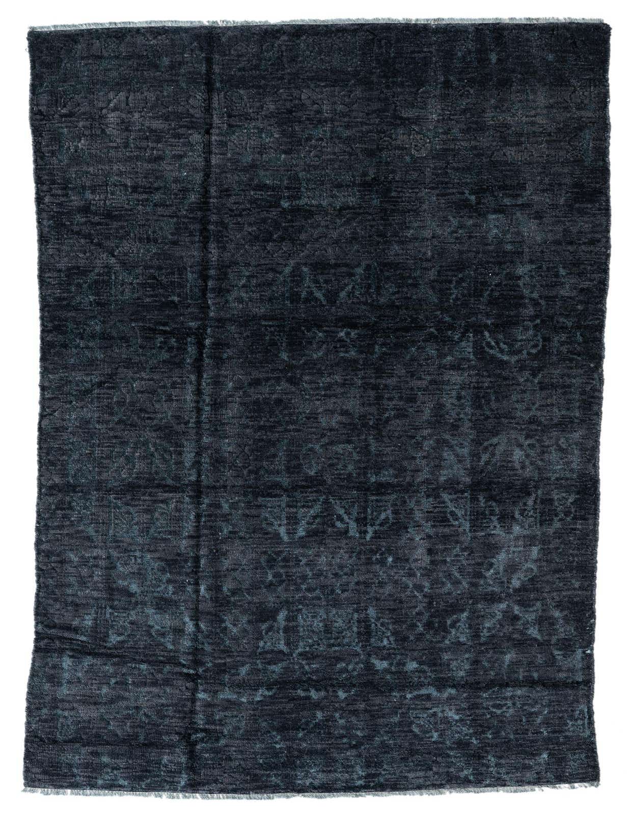 A 5x8 rectangular Darya Collection rug in deep blues with a subtle, distressed modern abstract pattern, suitable for a living room or bedroom.