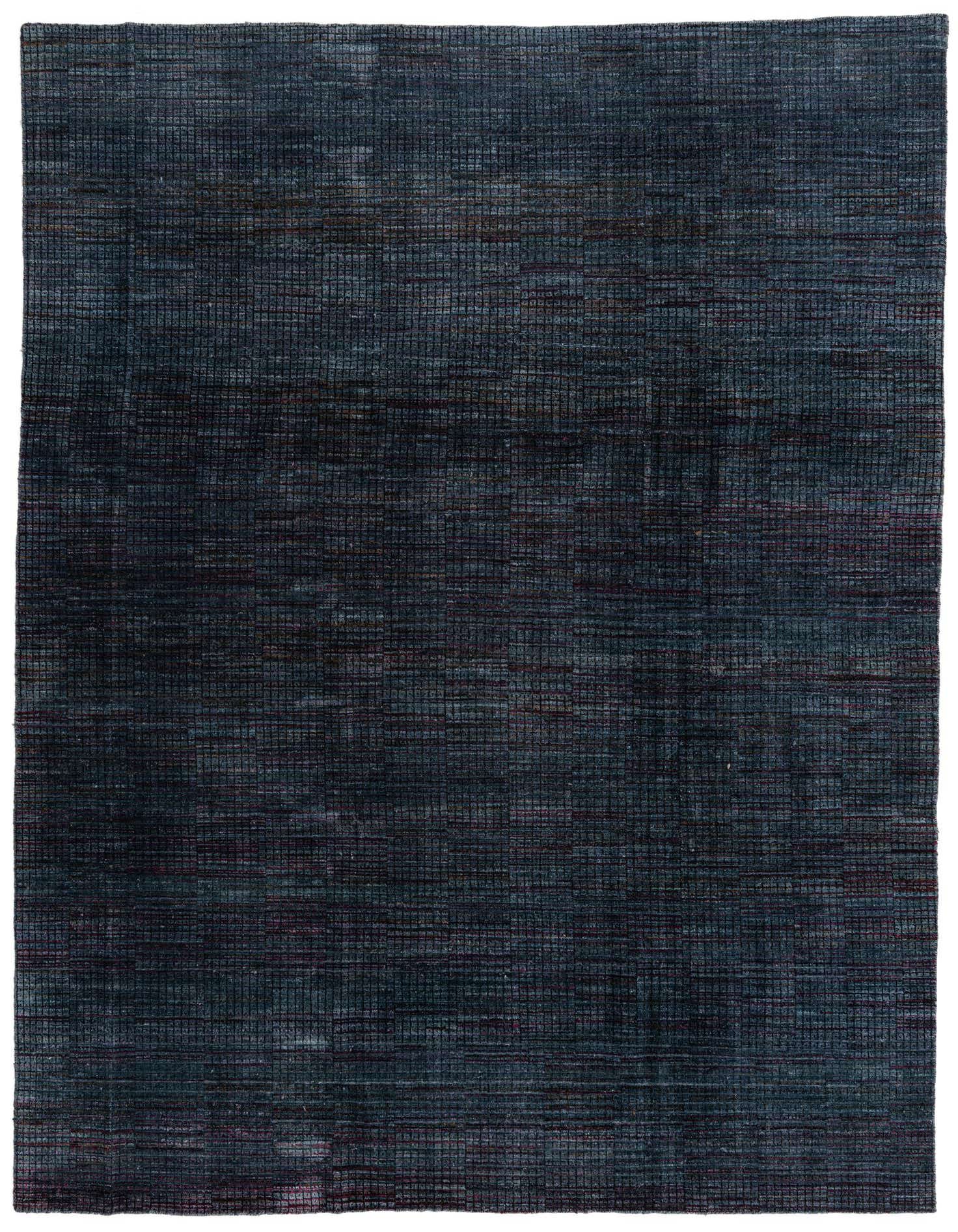 A 9x12 rectangular Darya rug in varying shades of blue and hints of red, featuring a modern textured pattern, suitable for a living room.