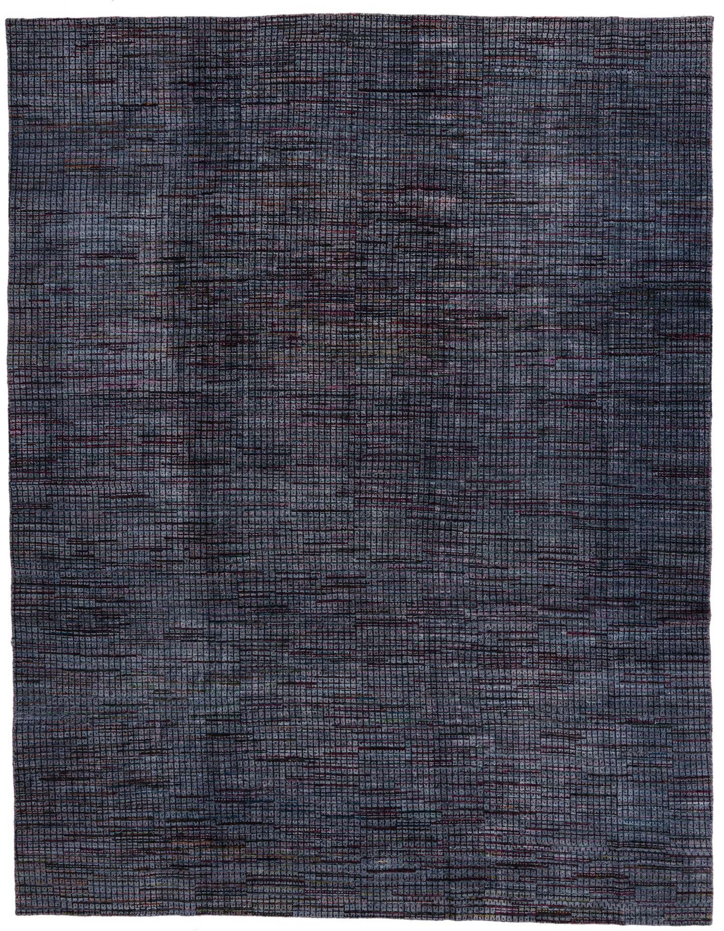 A 9x12 rectangular Darya rug by Rugs.com, featuring a textured modern oriental pattern in varying shades of blue, suitable for a living room or office.
