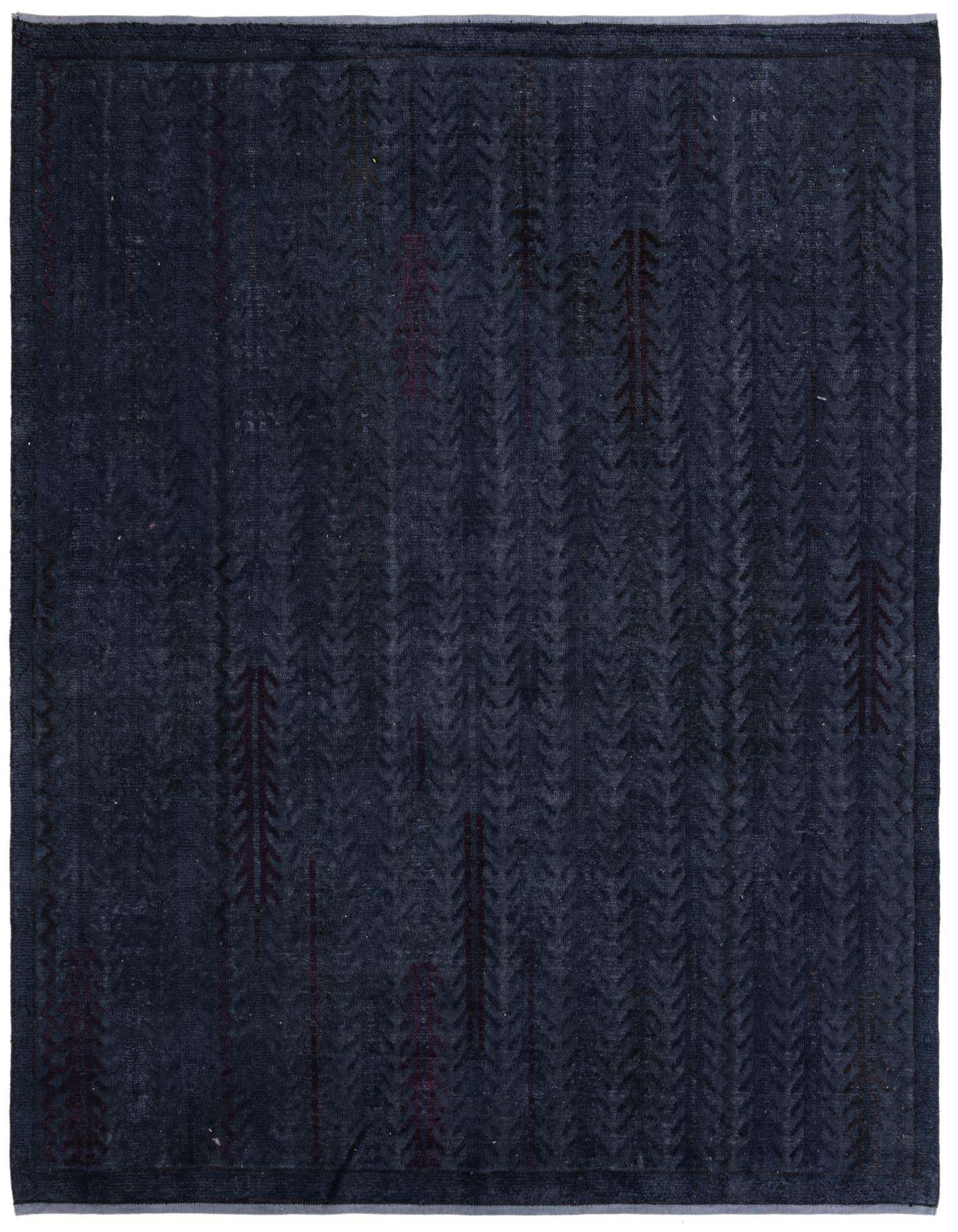 A rectangular 8x10 Rugs.com Darya modern wool rug in varying shades of navy blue with subtle abstract patterns.