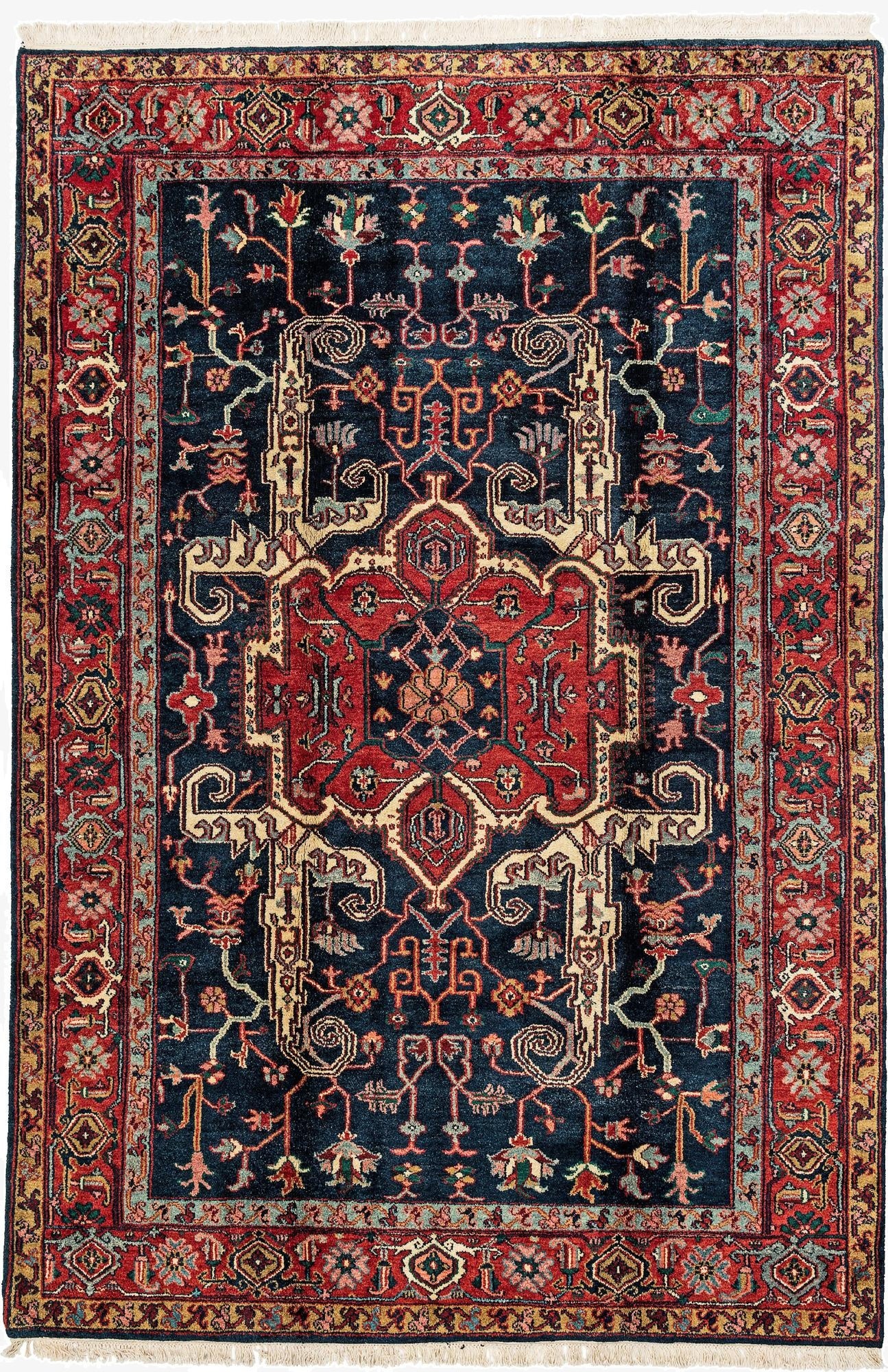  6' 7 x 9' 9  Hand Knotted Heriz Wool Rug