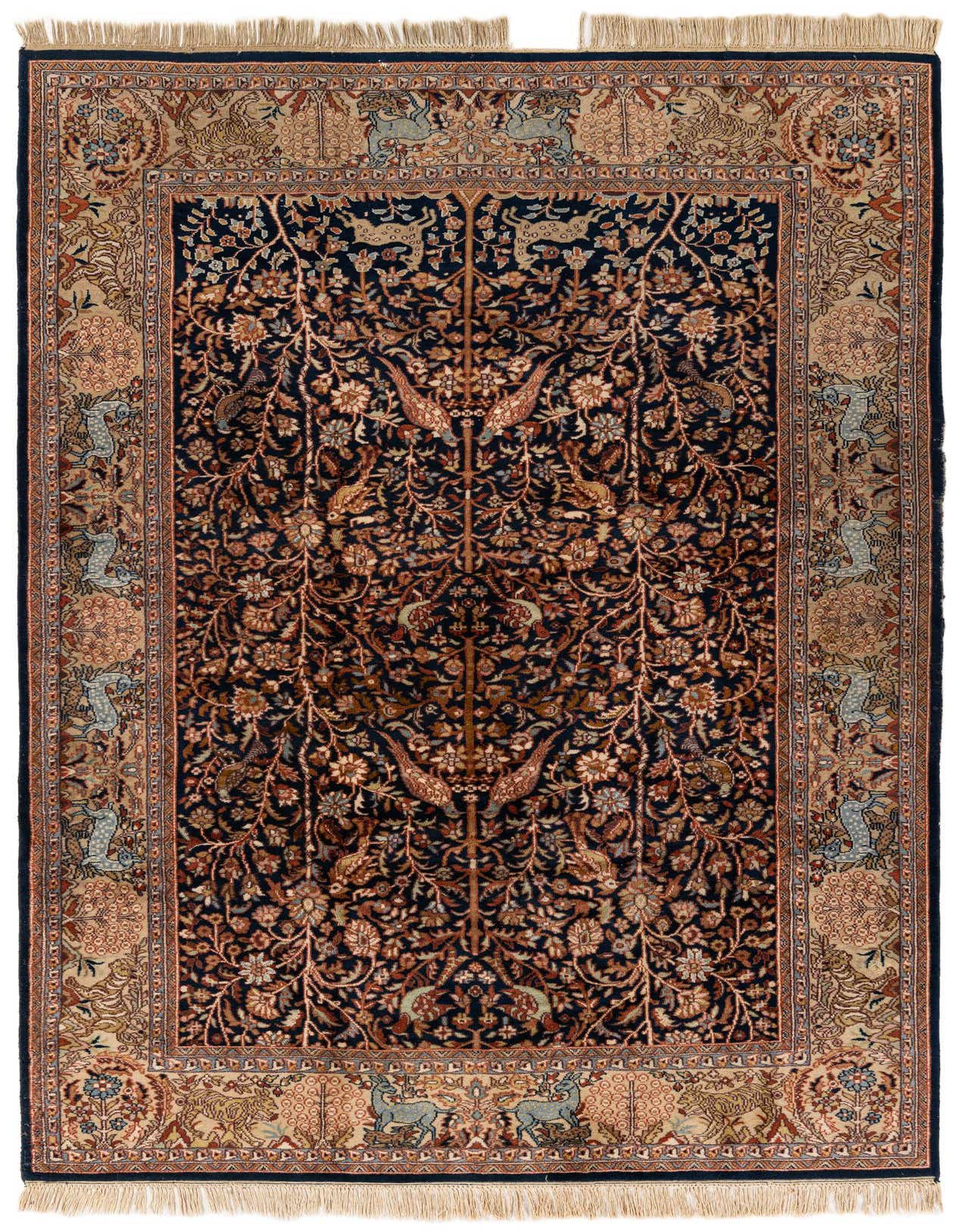 A 6x9 rectangular Isfahan rug featuring a traditional Oriental pattern with a navy blue field, intricate floral motifs, and a detailed border in blues and browns.
