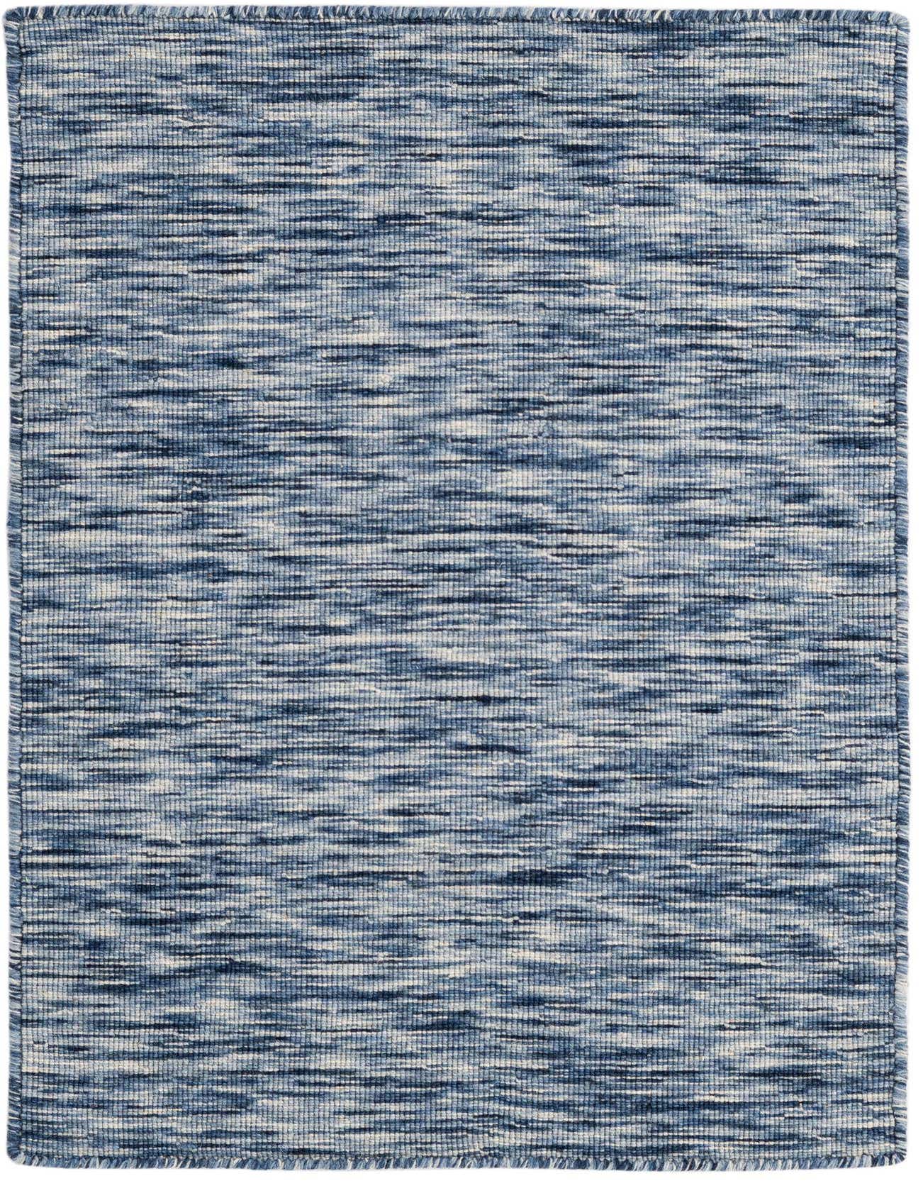 A 2x3 rectangular Rugs.com Jill Zarin English Manor rug in varying shades of blue, featuring a modern, textured pattern.