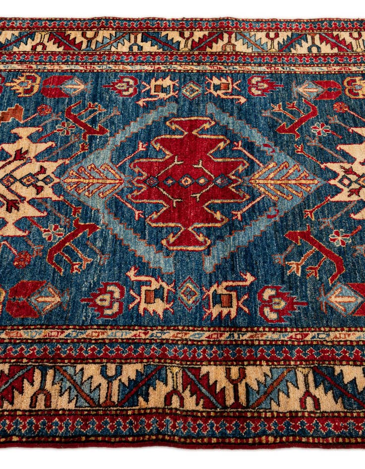 Detail image of  4' x 4' 11  Hand Knotted Kazak Wool Rug