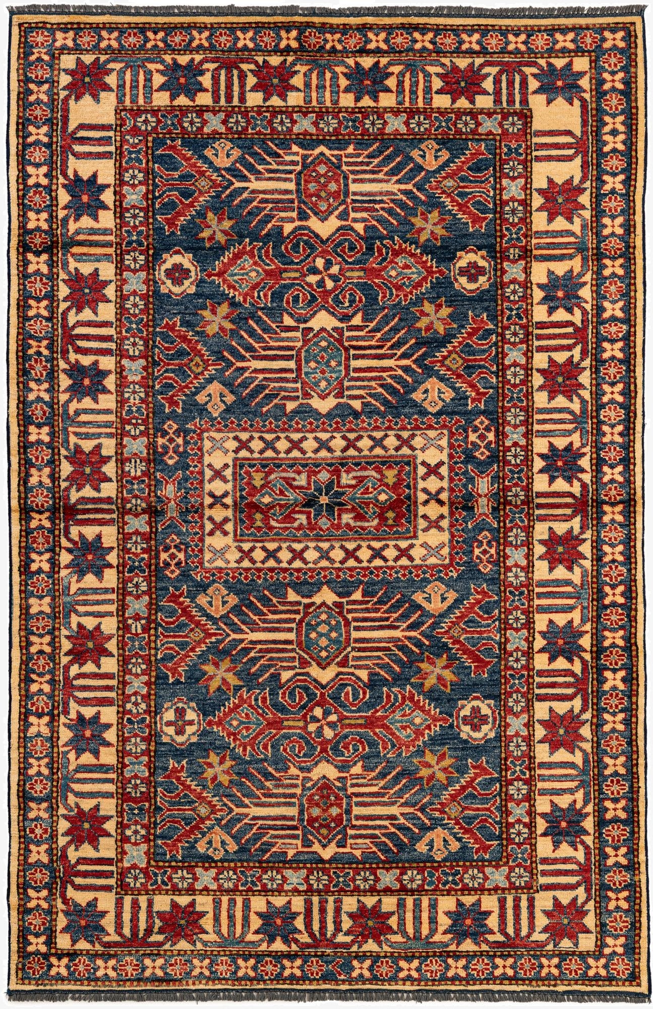  4' 2 x 6' 6  Hand Knotted Kazak Wool Rug