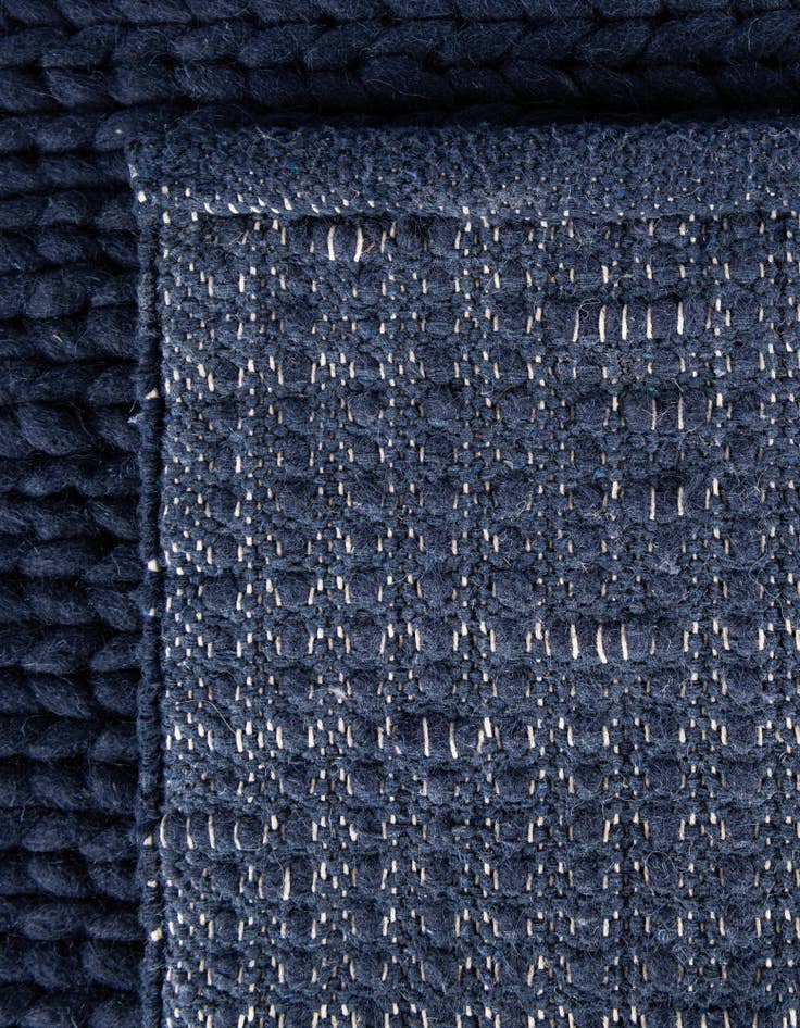 Detail image of  Custom Navy Blue  Hand Woven Lana New Zealand Wool Rug