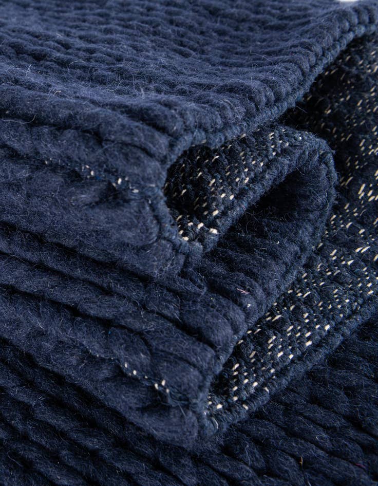 Detail image of  Custom Navy Blue  Hand Woven Lana New Zealand Wool Rug