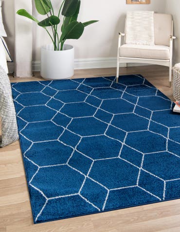  Custom Navy Blue Lattice Frieze Rug