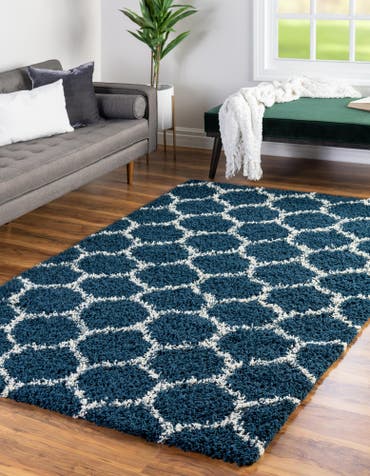  Custom Navy Blue Lattice Shag Rug