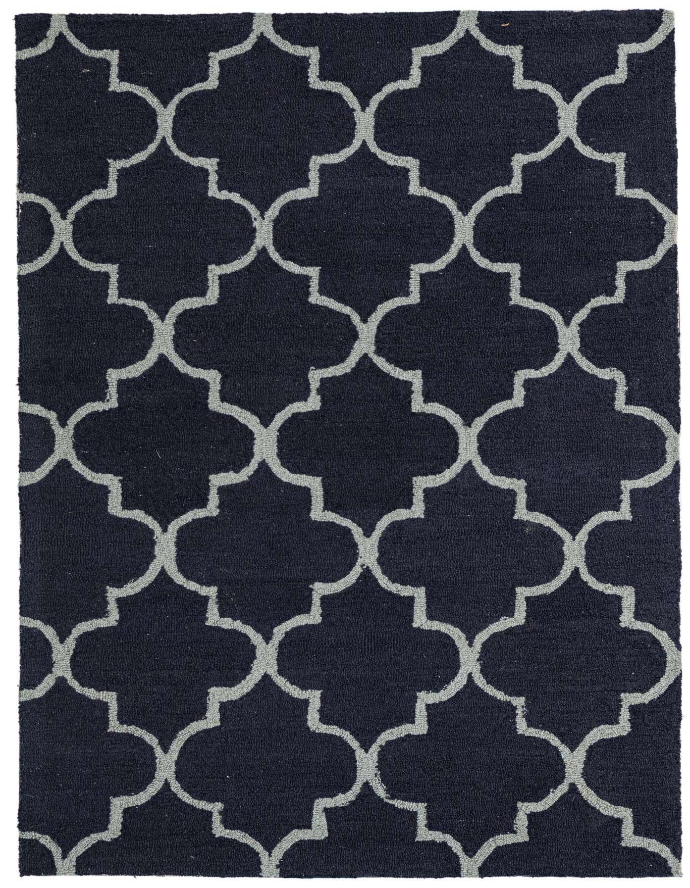 A 4x6 rectangular navy blue and light blue modern abstract rug with a high pile, suitable for a living room.